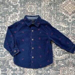 Nautica Kids Navy Corduroy Shirt with Red Anchor Design 2T